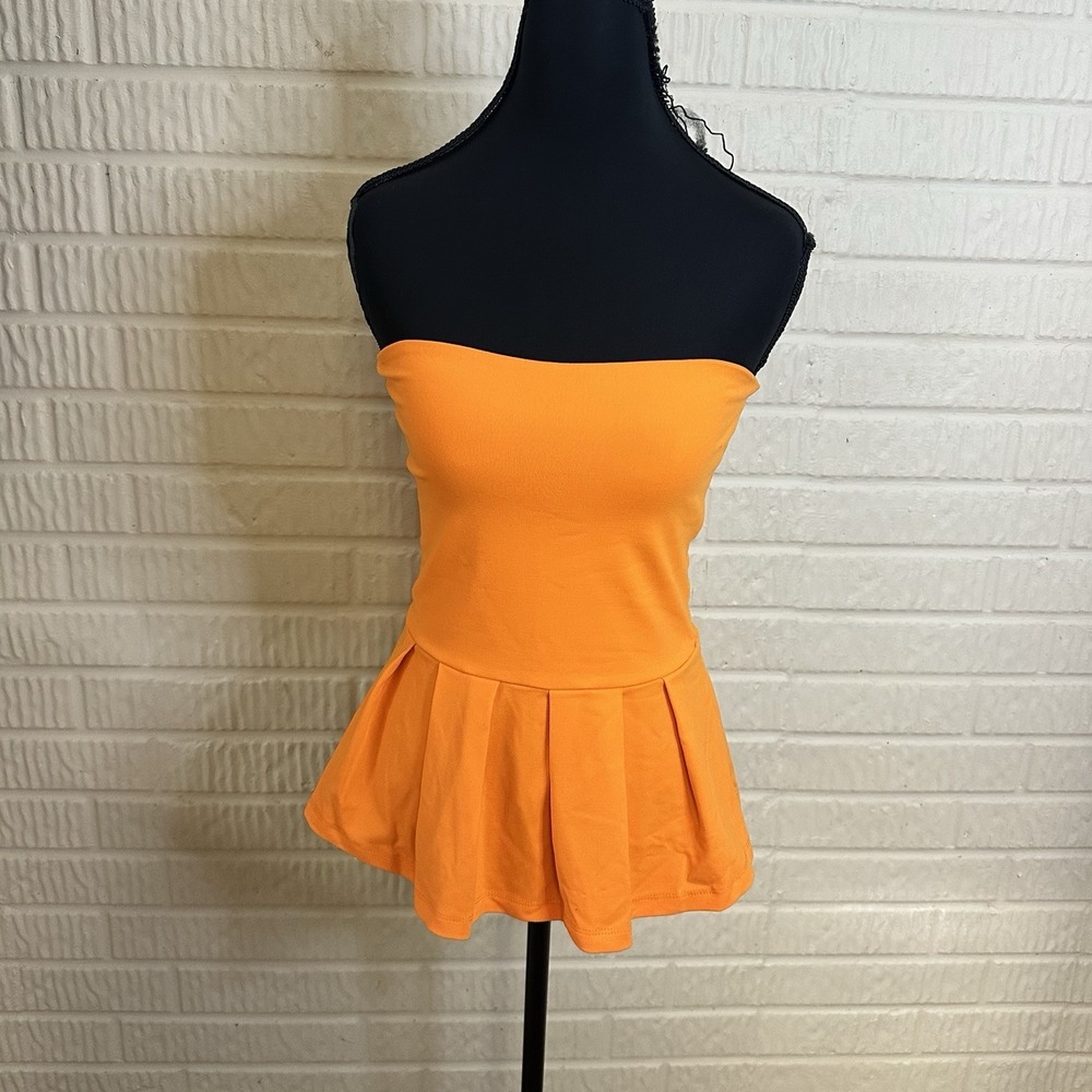 Susana Monaco Poplin Tube Flared Pleated Sleeveless Top Sz S Orange Summer